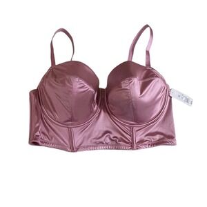 Auden Intimates Mauve Satin Longline Underwire Bra XXL New With Tags